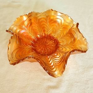 Fenton Peacock Tail Marigold Ruffled Antique Carnival